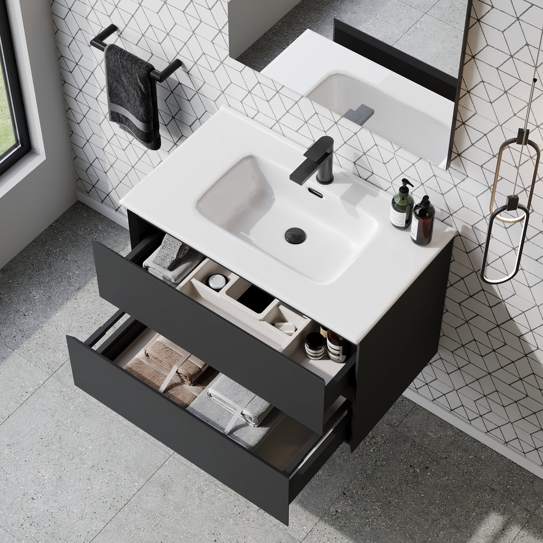Kameo 800mm Wall Hung 2 Drawer Vanity Unit with Basin - Matt Black