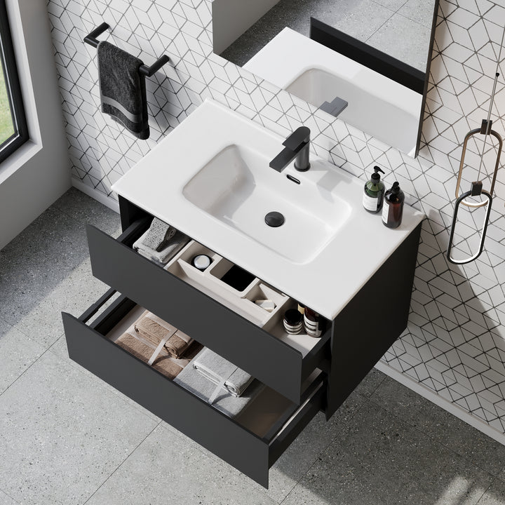 Kameo 800mm Wall Hung 2 Drawer Vanity Unit with Basin - Matt Black