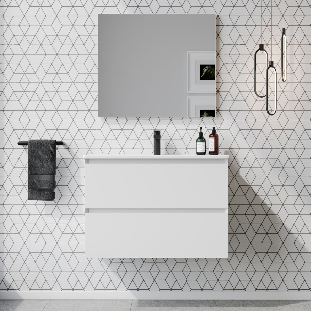 Kameo 800mm Wall Hung 2 Drawer Vanity Unit with Basin - Matt White