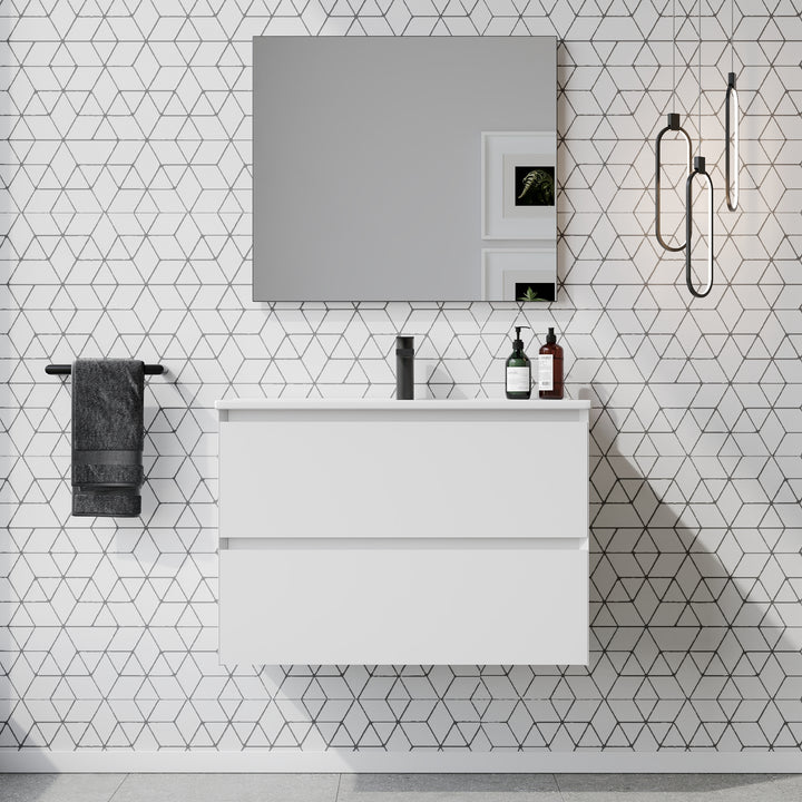 Kameo 800mm Wall Hung 2 Drawer Vanity Unit with Basin - Matt White