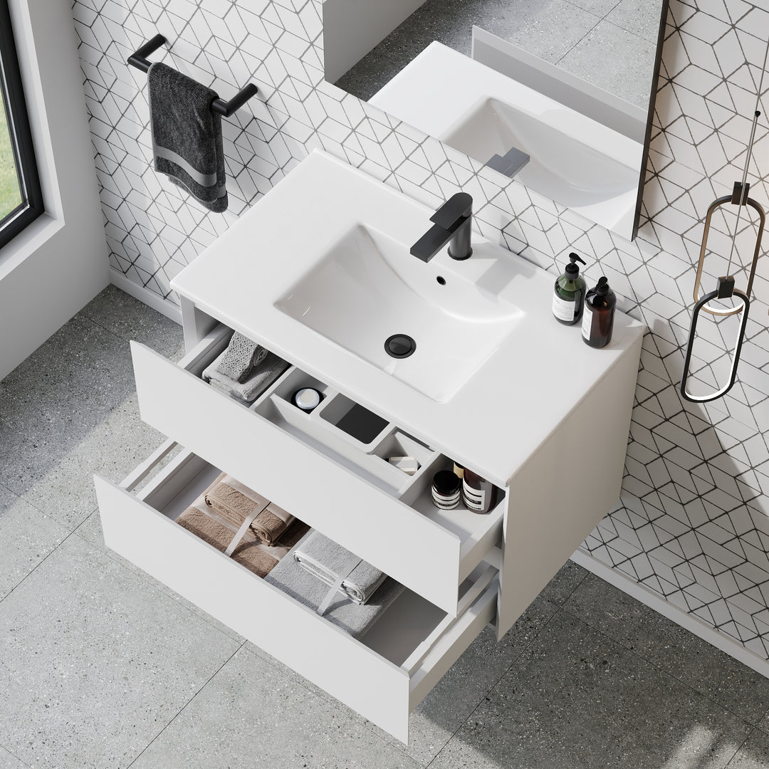 Kameo 800mm Wall Hung 2 Drawer Vanity Unit with Basin - Matt White