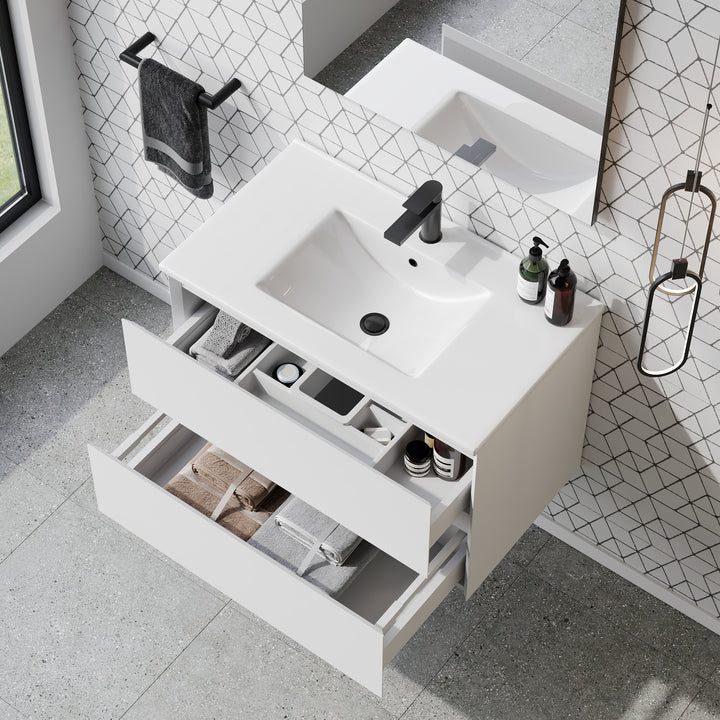 Kameo 800mm Wall Hung 2 Drawer Vanity Unit with Basin - Matt White