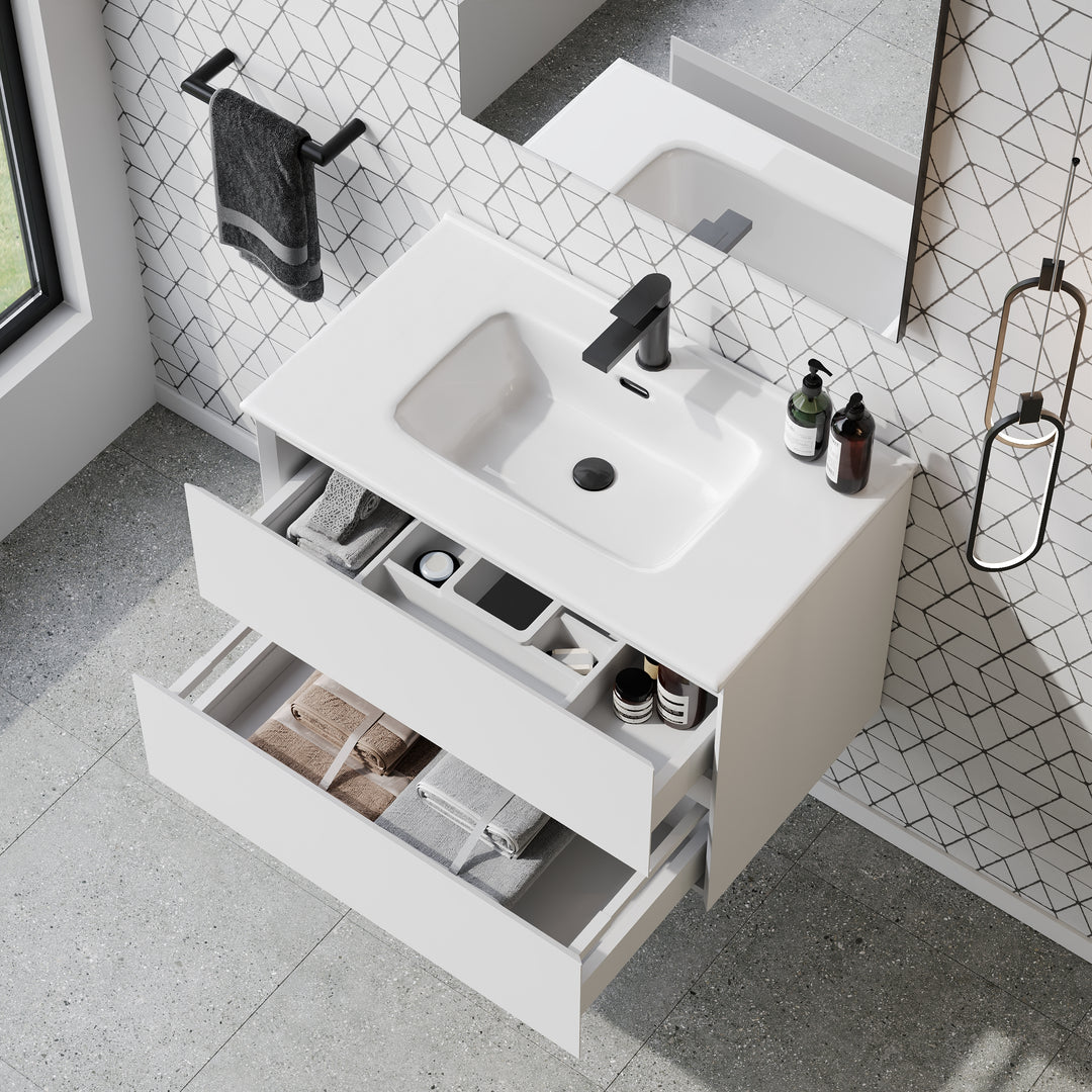 Kameo 800mm Wall Hung 2 Drawer Vanity Unit with Basin - Matt White