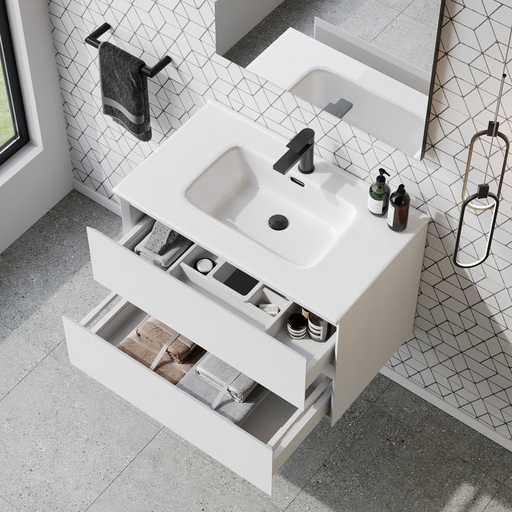 Kameo 800mm Wall Hung 2 Drawer Vanity Unit with Basin - Matt White