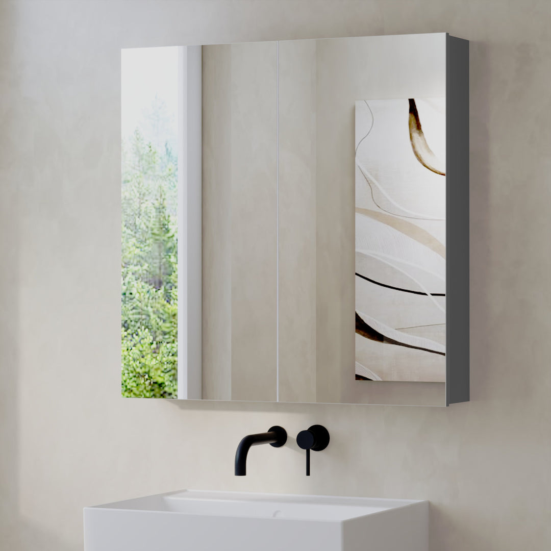 Front view of Lavio mirror cabinet in grey with mirrored face