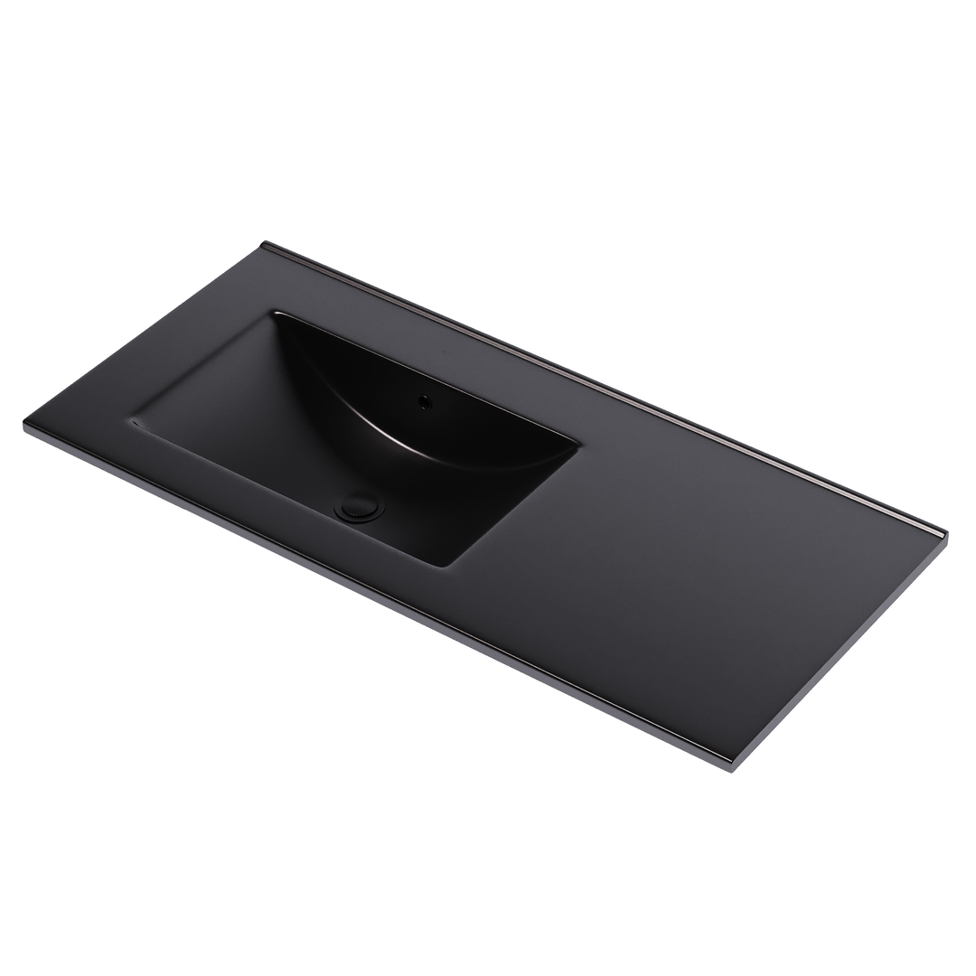 Lira Ceramic No Tap Hole Basin Offset Sink - Matt Black