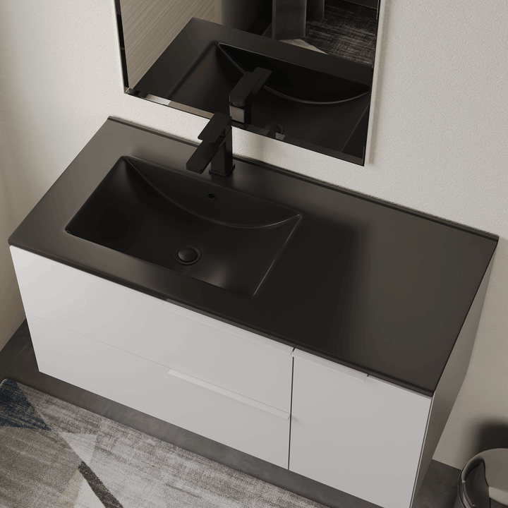 Lira Ceramic Basin Offset Sink - Matt Black