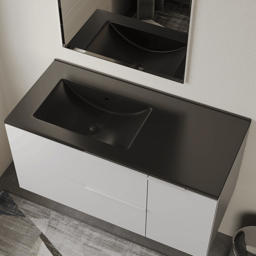 Lira Ceramic No Tap Hole Basin Offset Sink - Matt Black