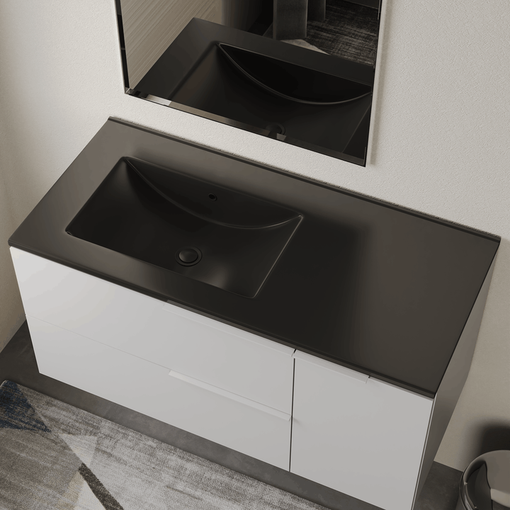 Lira Ceramic No Tap Hole Basin Offset Sink - Matt Black