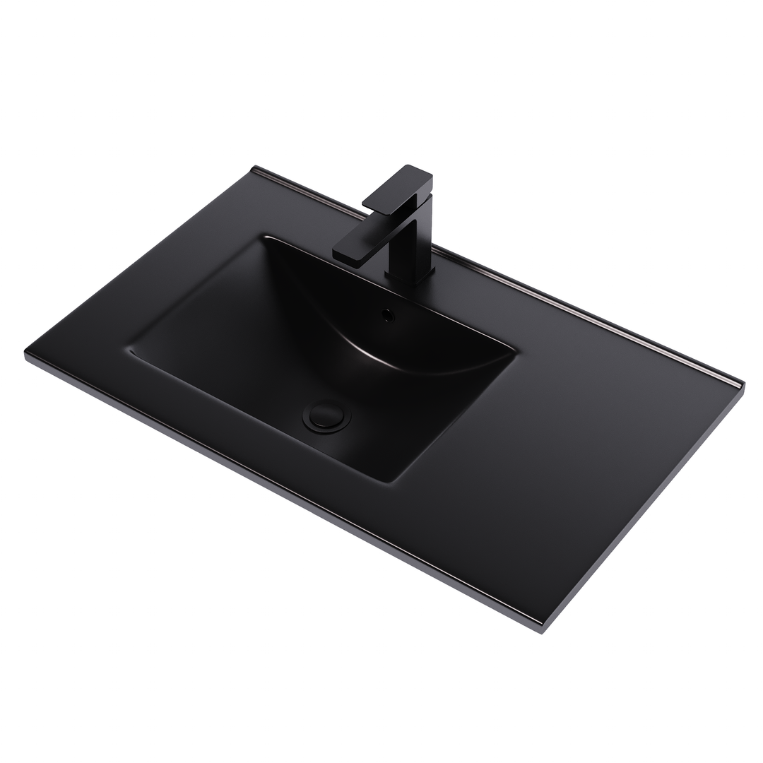 Lira Ceramic Basin Offset Sink - Matt Black