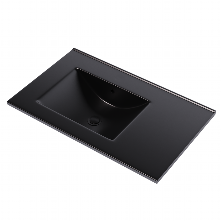 Lira Ceramic No Tap Hole Basin Offset Sink - Matt Black