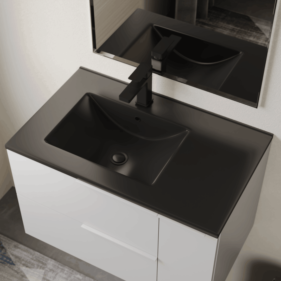 Lira Ceramic Basin Offset Sink - Matt Black