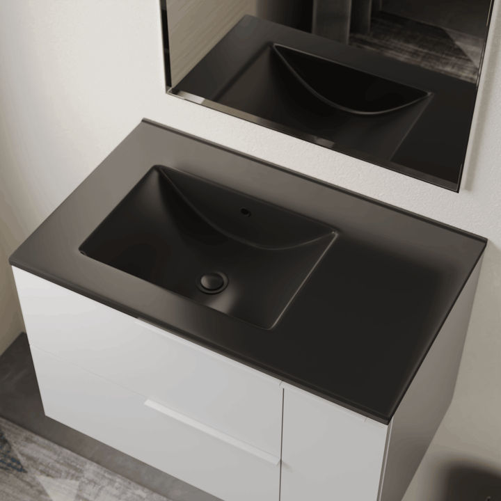 Lira Ceramic No Tap Hole Basin Offset Sink - Matt Black