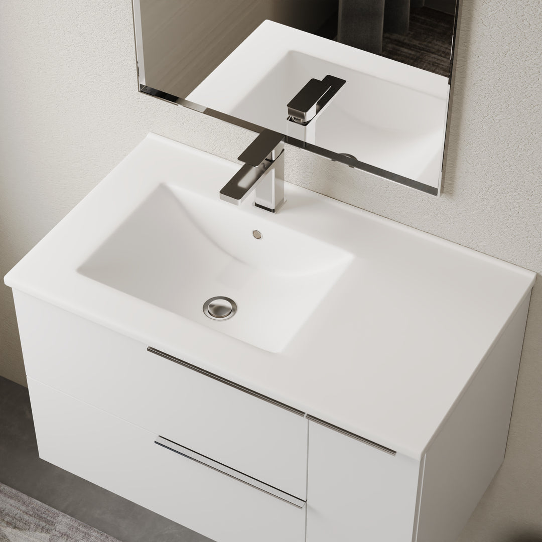 Lira Porcelain Basin Offset Sink - Gloss White