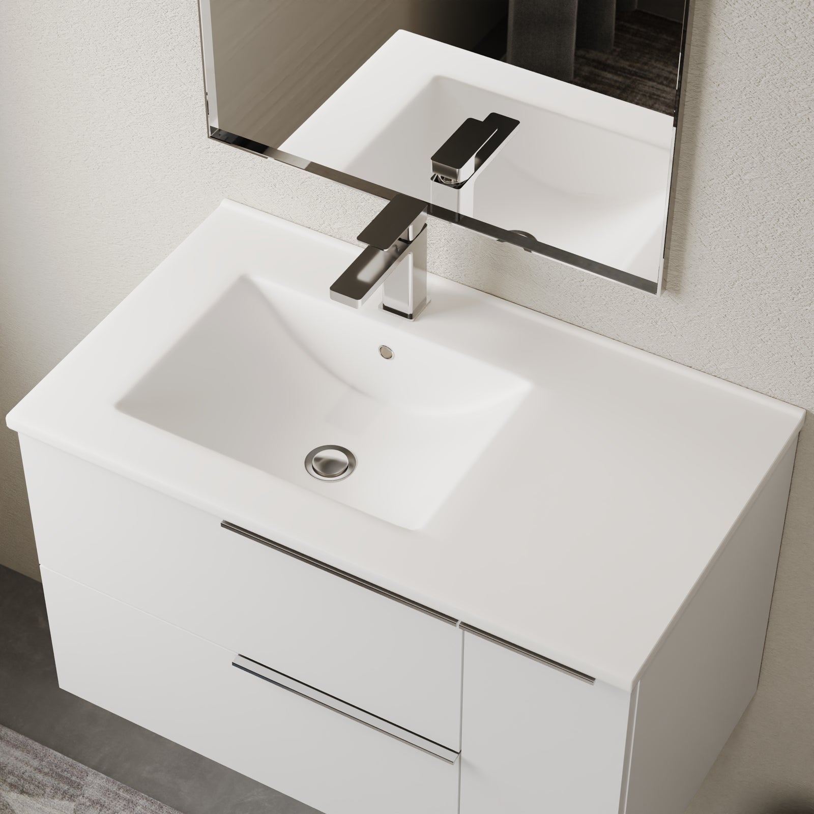 Lira 800mm porcelain offset sink in gloss white – modern vanity unit basin
