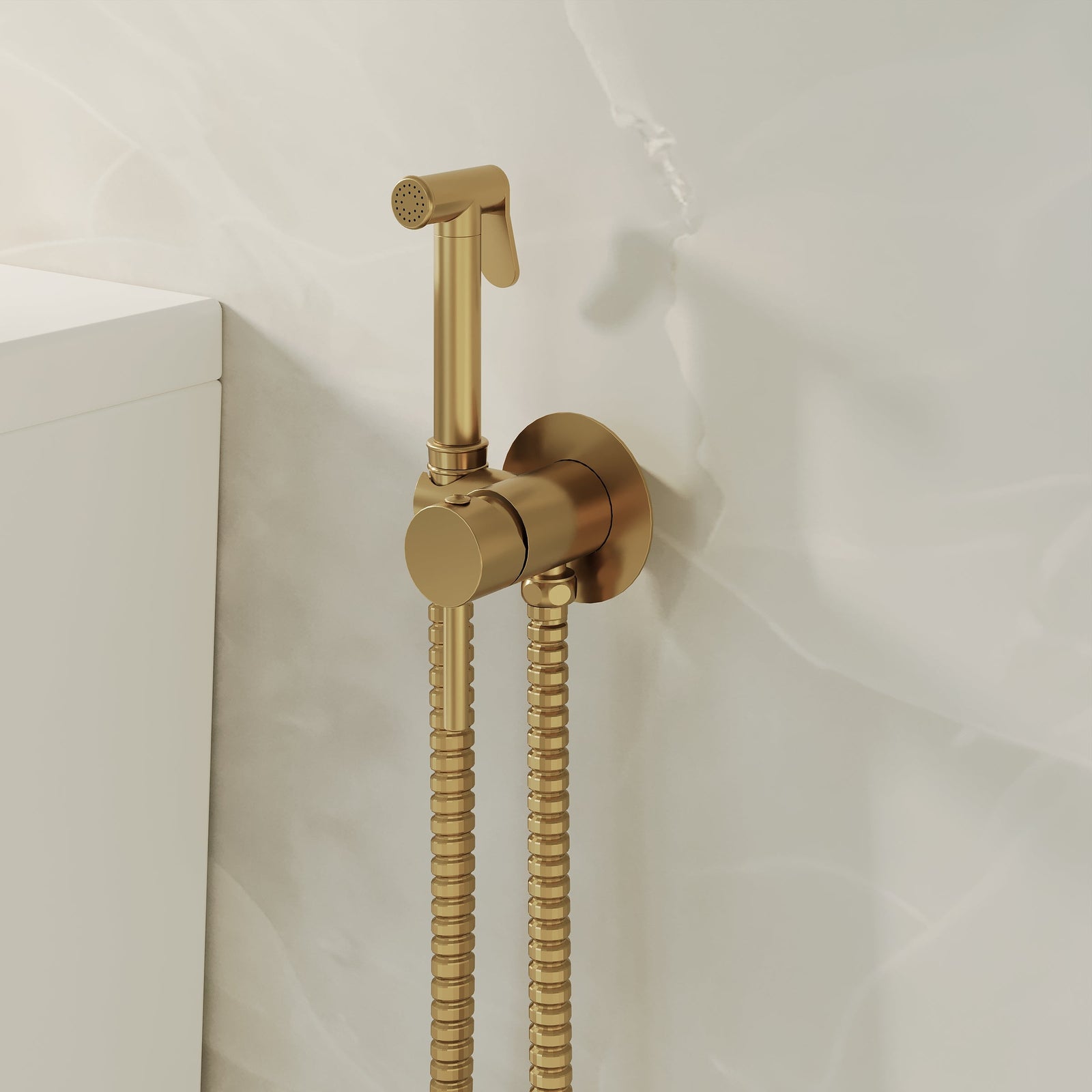Luca Round Concealed Thermostatic Douche Kit in Brushed Brass – Jet Spray Set