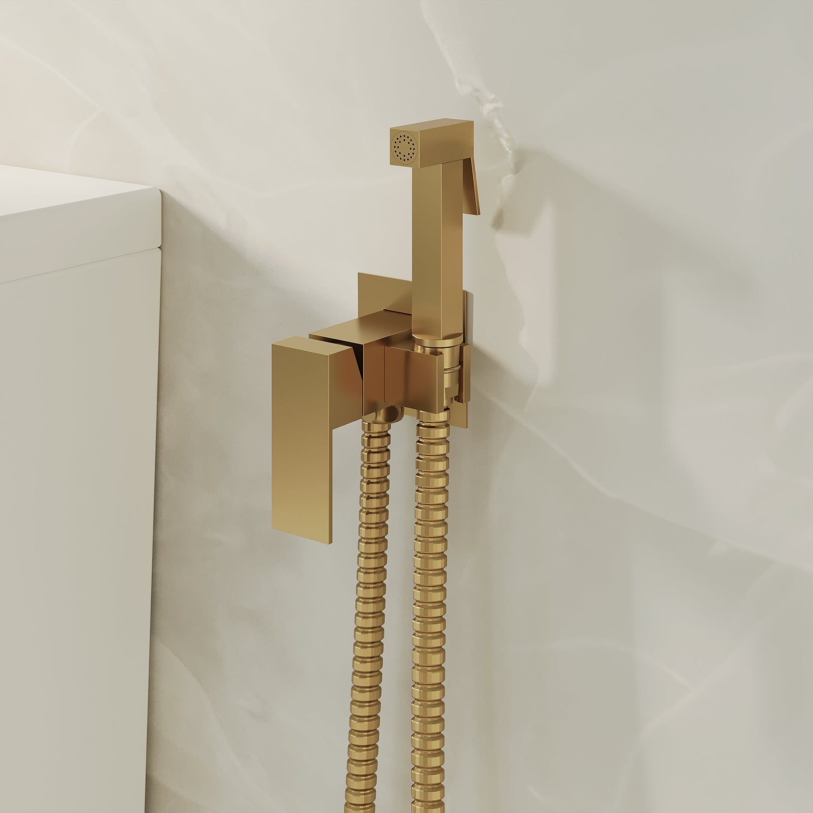 Luca Square Concealed Thermostatic Douche Kit in Brushed Brass – Jet Spray Set