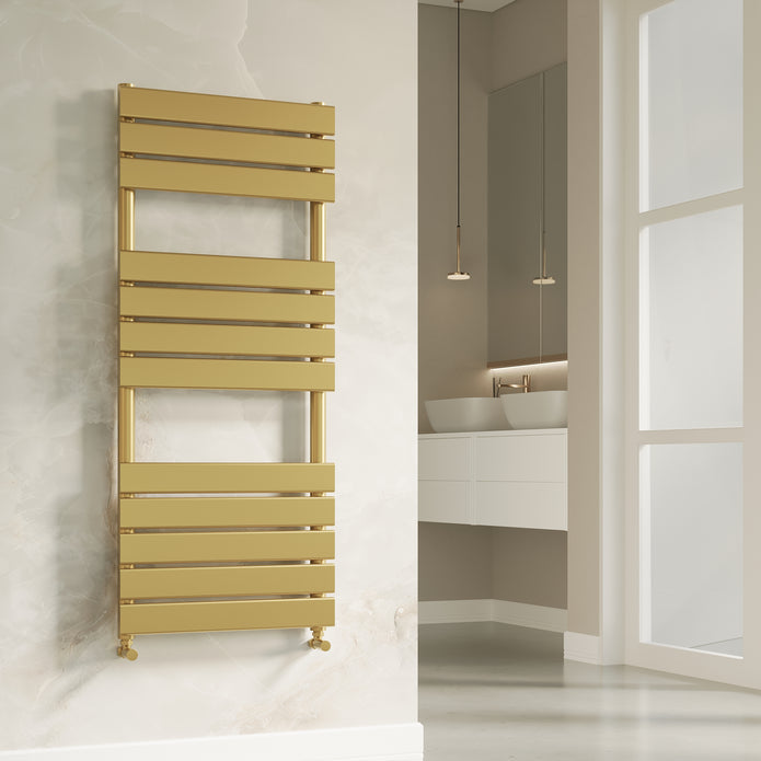 Luxe 1200 x 500 Flat Tube Towel Radiator - Brushed Brass