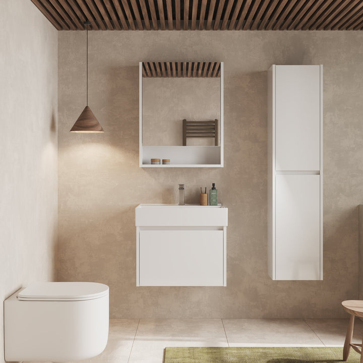 Mino 600mm 1 Drawer Wall Hung Vanity Unit – Gloss White