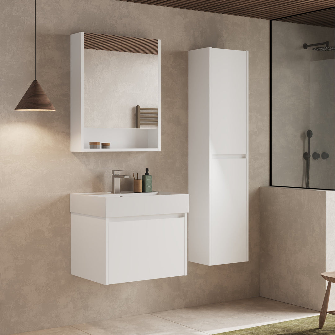 Mino 600mm 1 Drawer Wall Hung Vanity Unit – Gloss White