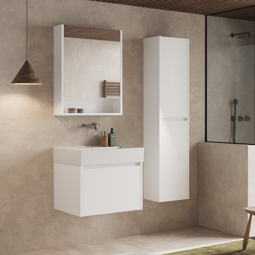 Mino 600mm 1 Drawer Wall Hung Vanity Unit – Gloss White