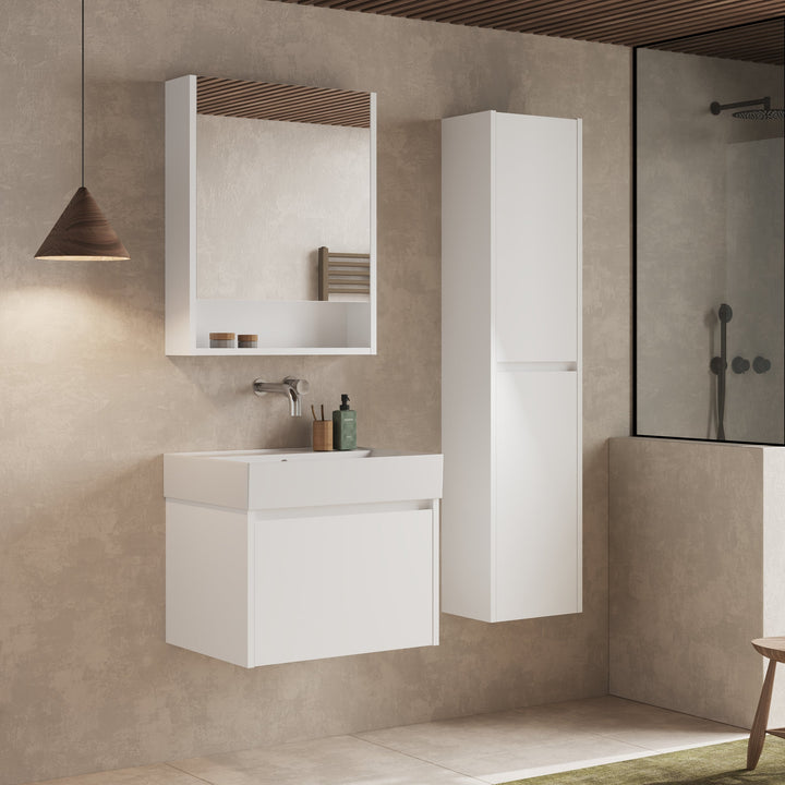 Mino 600mm 1 Drawer Wall Hung Vanity Unit – Gloss White