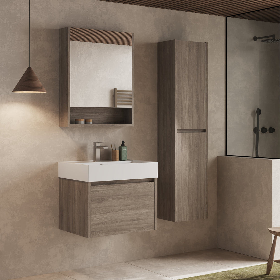 Mino 600mm 1 Drawer Wall Hung Vanity Unit – Nebraska Oak