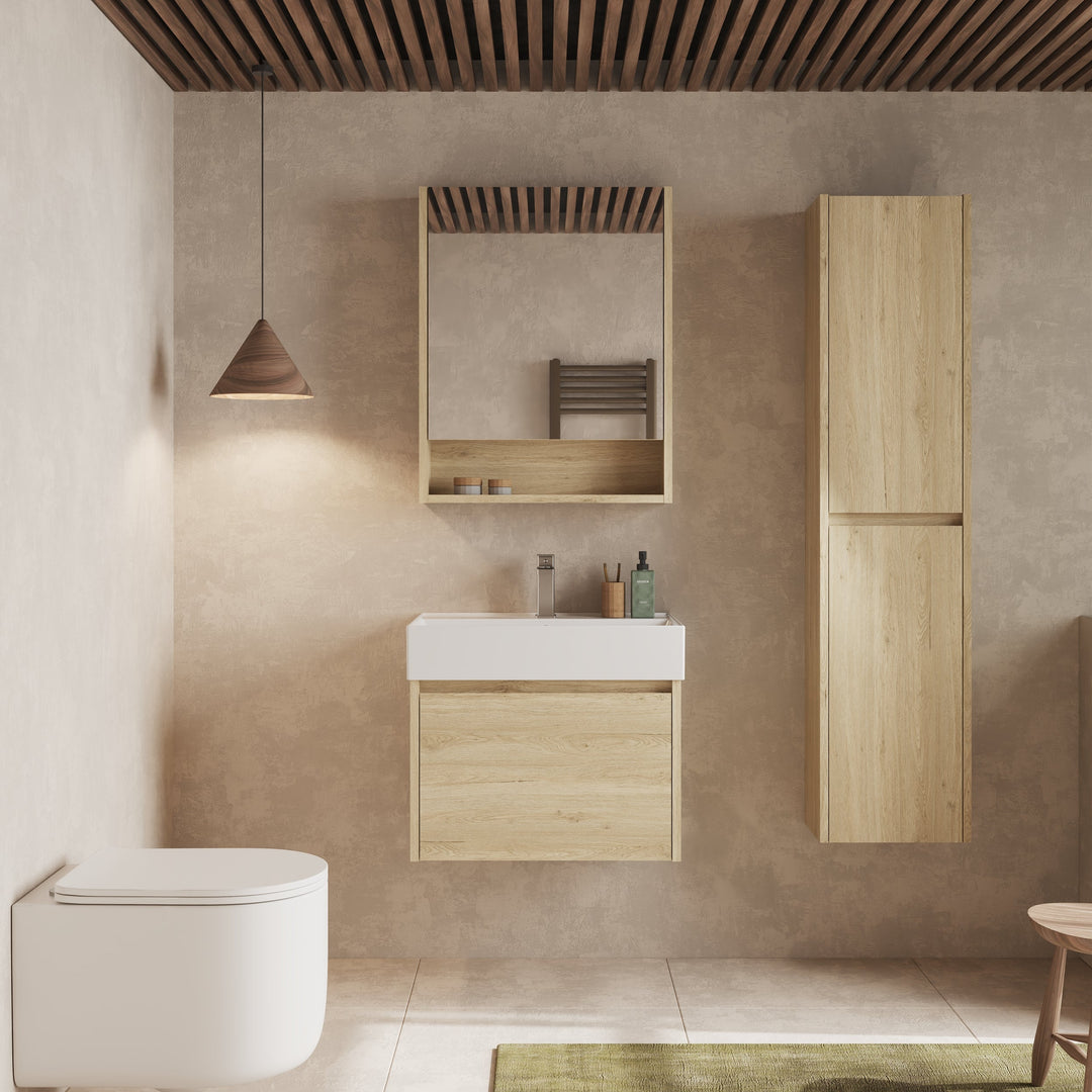 Mino 600mm 1 Drawer Wall Hung Vanity Unit – Natural Oak