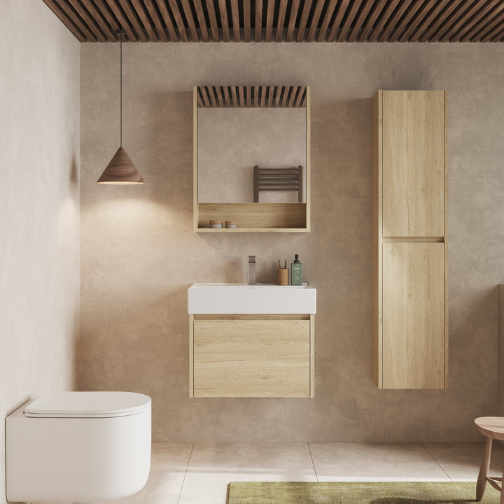 Mino 600mm 1 Drawer Wall Hung Vanity Unit – Natural Oak