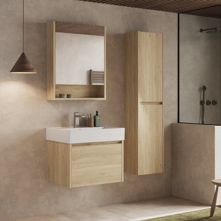 Mino 600mm 1 Drawer Wall Hung Vanity Unit – Natural Oak