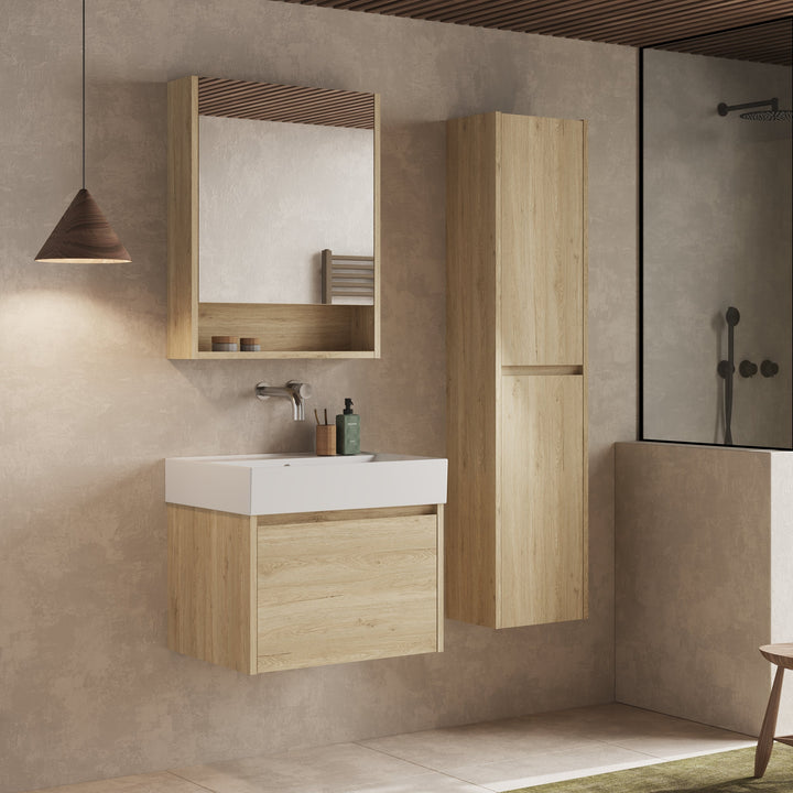 Mino 600mm 1 Drawer Wall Hung Vanity Unit – Natural Oak