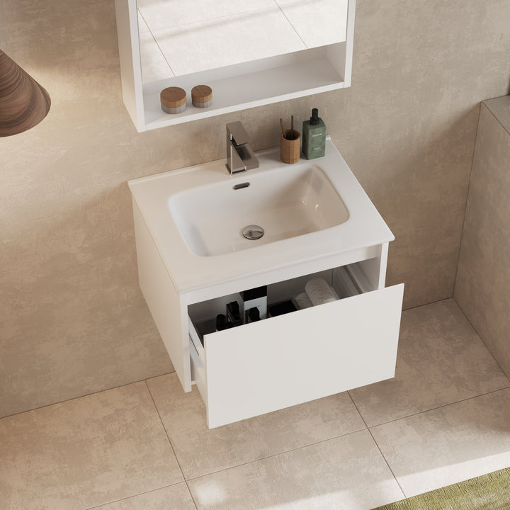 Mino 600mm 1 Drawer Wall Hung Vanity Unit – Gloss White