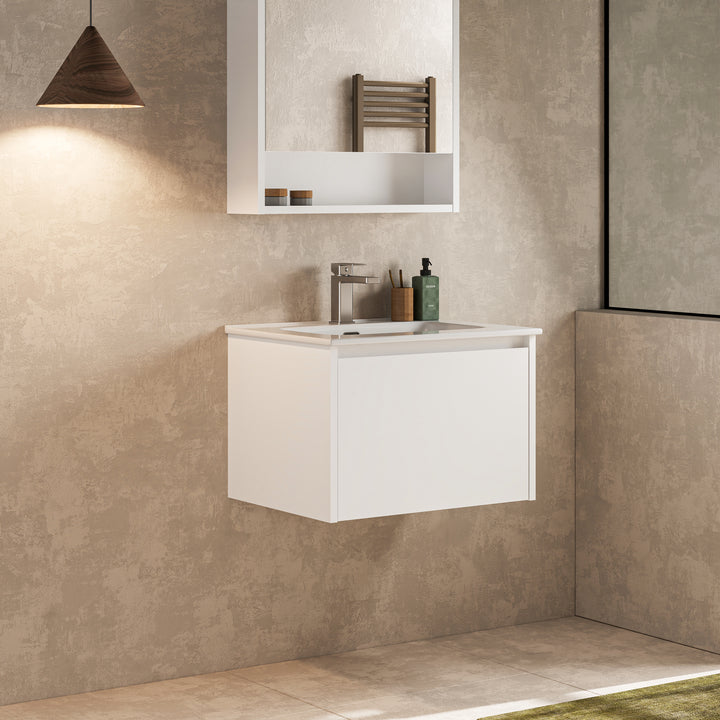 Mino 600mm 1 Drawer Wall Hung Vanity Unit – Gloss White