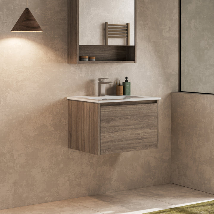 Mino 600mm 1 Drawer Wall Hung Vanity Unit – Nebraska Oak
