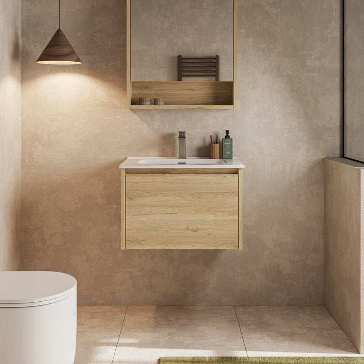 Mino 600mm 1 Drawer Wall Hung Vanity Unit – Natural Oak