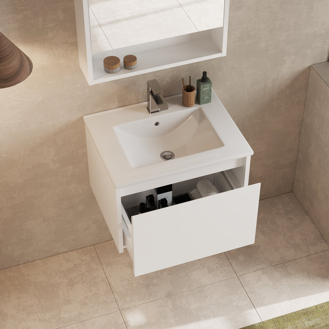 Mino 600mm 1 Drawer Wall Hung Vanity Unit – Gloss White