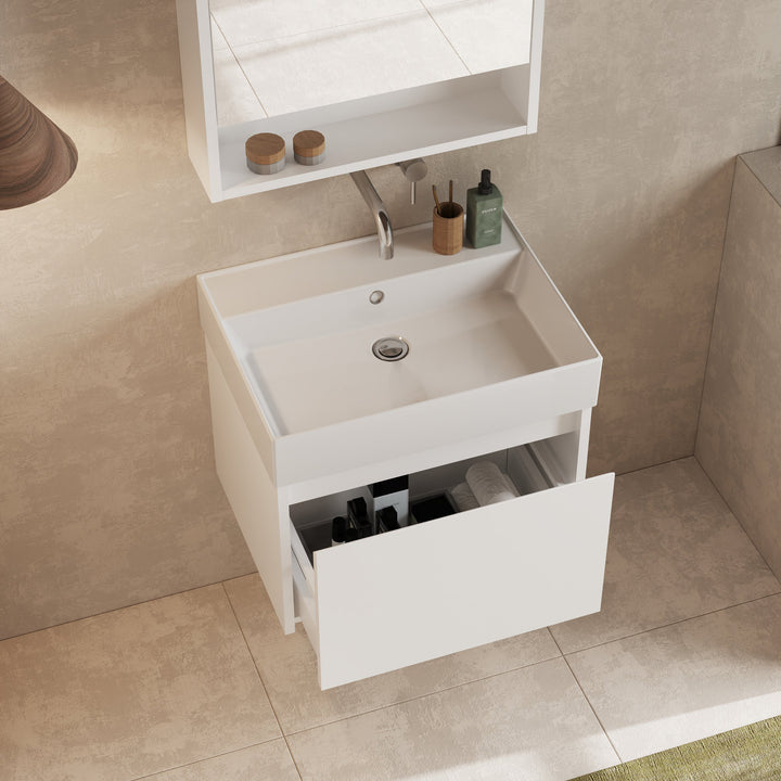 Mino 600mm 1 Drawer Wall Hung Vanity Unit – Gloss White