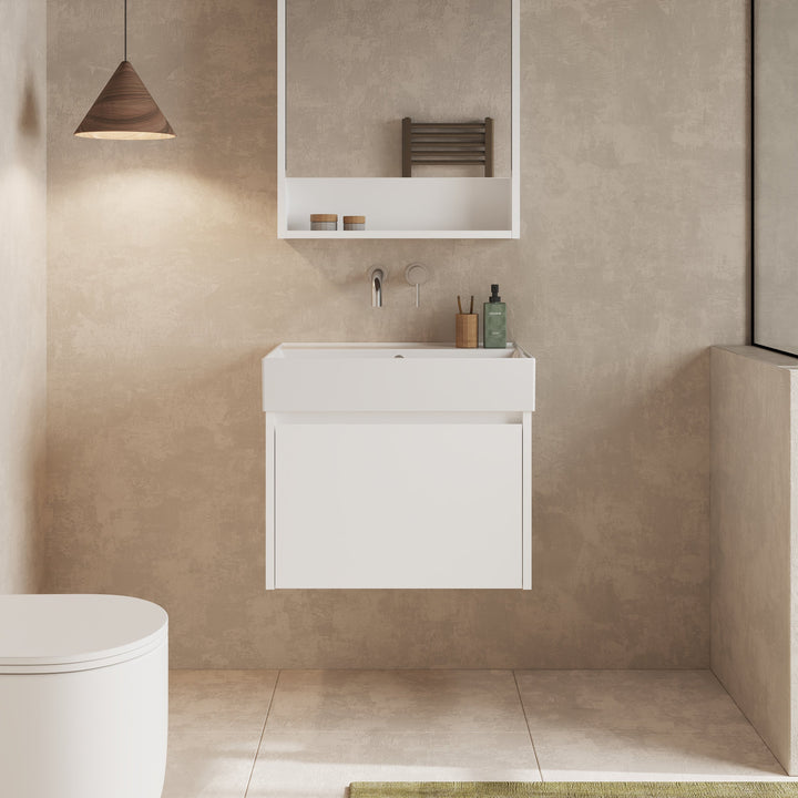 Mino 600mm 1 Drawer Wall Hung Vanity Unit – Gloss White