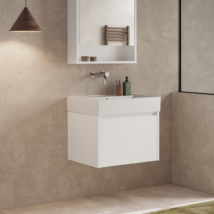Mino 600mm 1 Drawer Wall Hung Vanity Unit – Gloss White