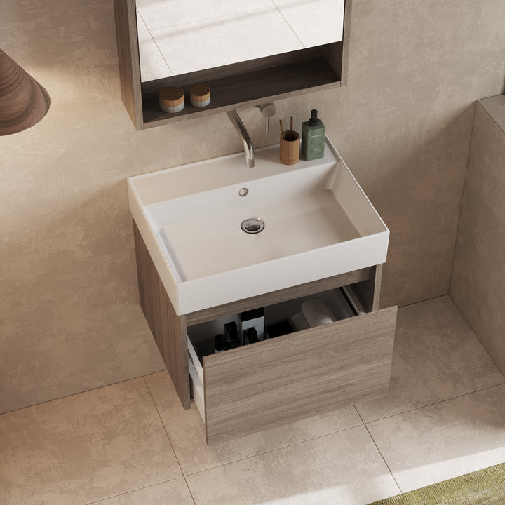 Mino 600mm 1 Drawer Wall Hung Vanity Unit – Nebraska Oak