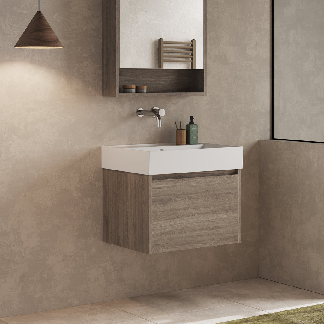 Mino 600mm 1 Drawer Wall Hung Vanity Unit – Nebraska Oak