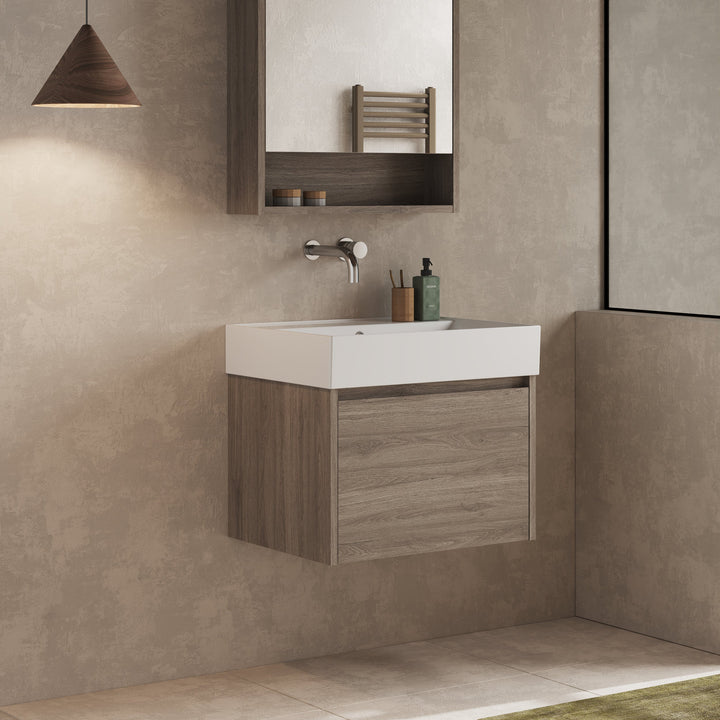 Mino 600mm 1 Drawer Wall Hung Vanity Unit – Nebraska Oak