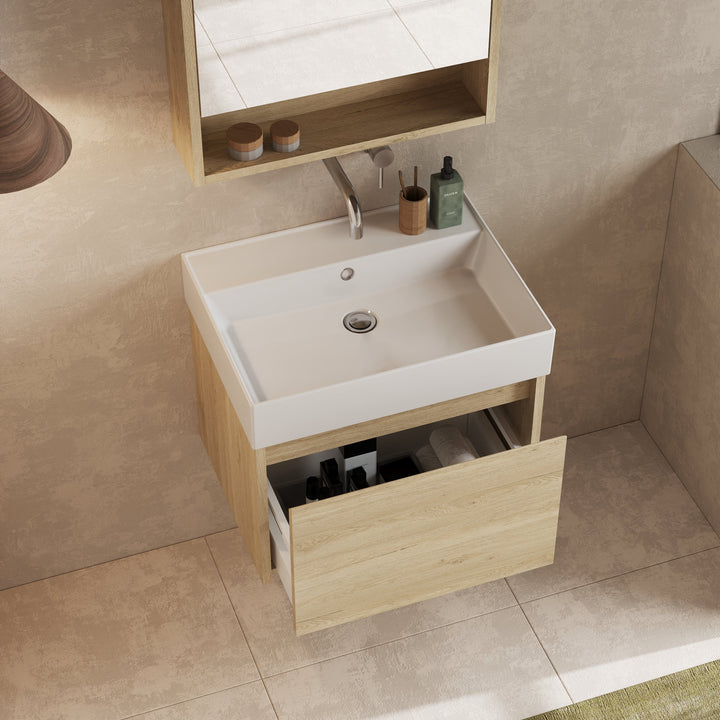 Mino 600mm 1 Drawer Wall Hung Vanity Unit – Natural Oak