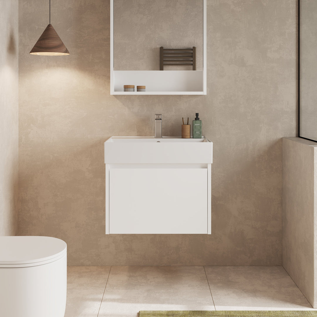 Mino 600mm 1 Drawer Wall Hung Vanity Unit – Gloss White