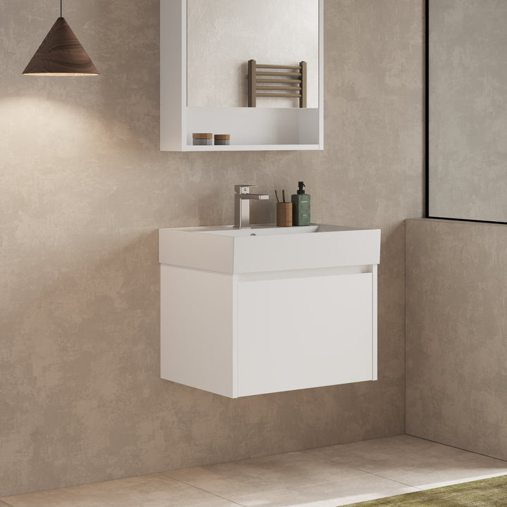Mino 600mm 1 Drawer Wall Hung Vanity Unit – Gloss White