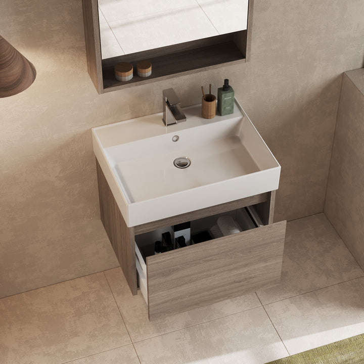 Mino 600mm 1 Drawer Wall Hung Vanity Unit – Nebraska Oak