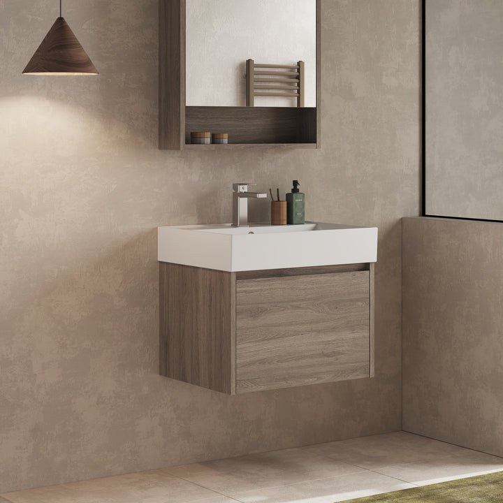 Mino 600mm 1 Drawer Wall Hung Vanity Unit – Nebraska Oak