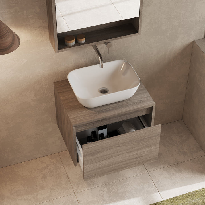 Mino 600mm 1 Drawer Wall Hung Vanity Unit – Nebraska Oak