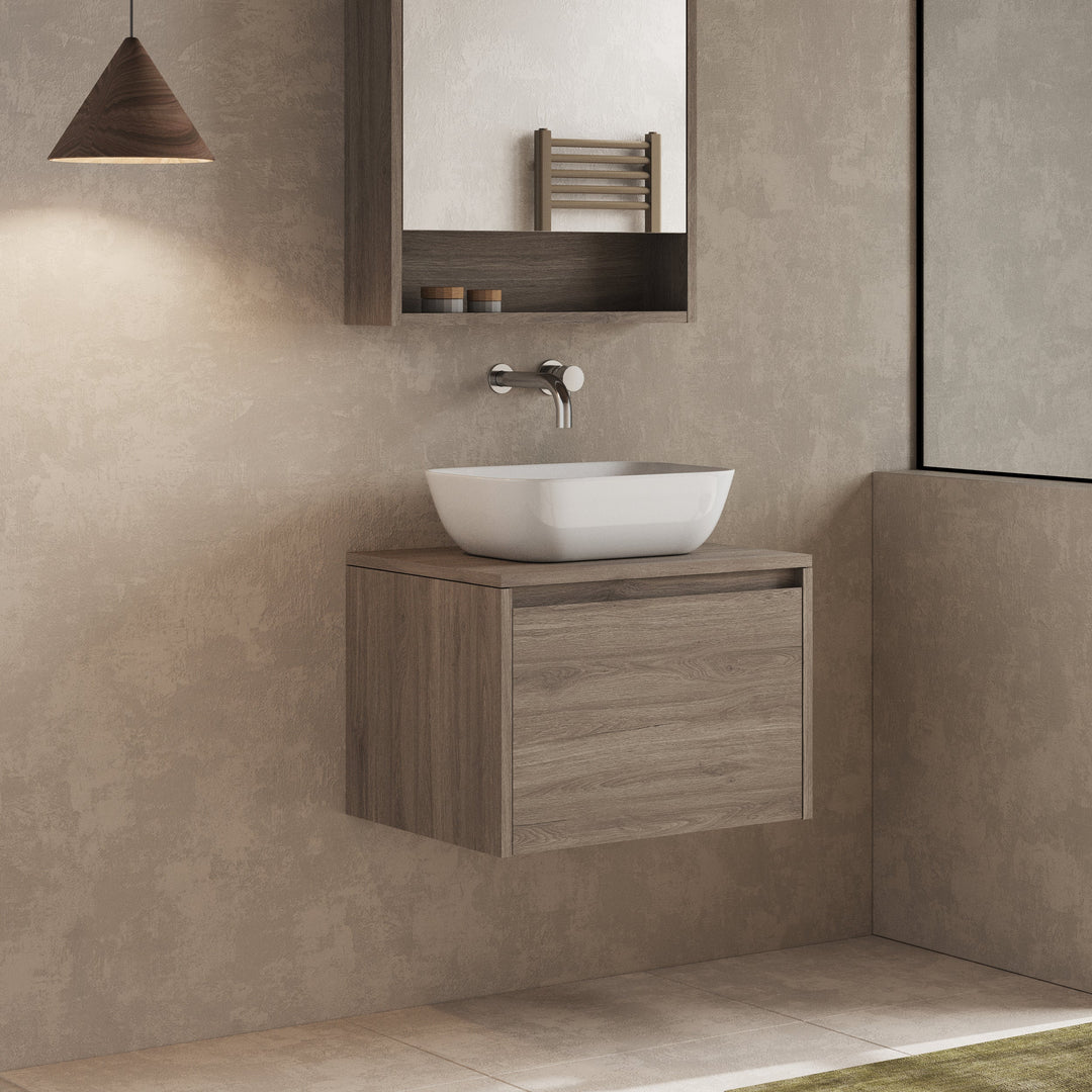 Mino 600mm 1 Drawer Wall Hung Vanity Unit – Nebraska Oak
