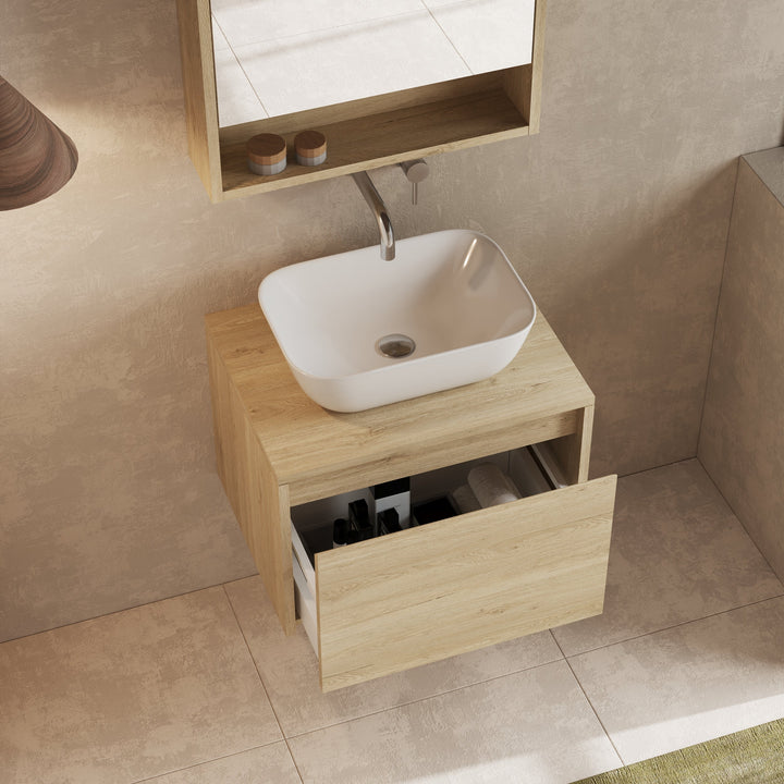 Mino 600mm 1 Drawer Wall Hung Vanity Unit – Natural Oak